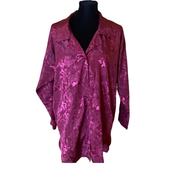 Victoria's Secret Other - Vintage Victoria’s Secret burgundy jacquard satin sleep shirt Size Small